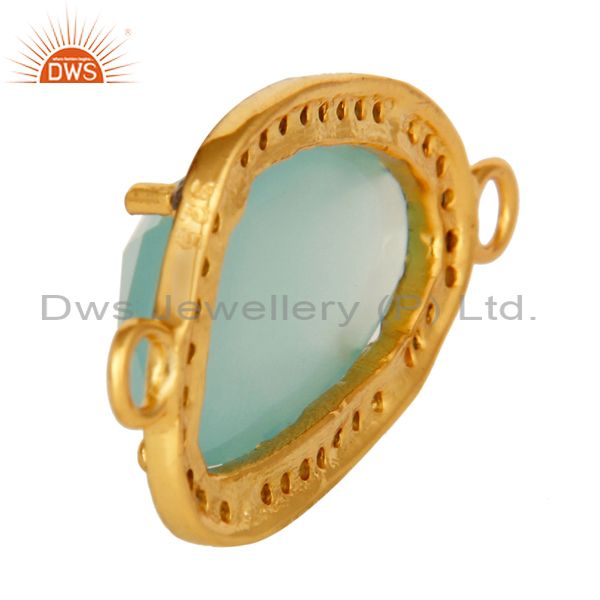 Designers 18K Gold Over Sterling Silvrer Dyed Aqua Blue Chalcedony Pave Diamond Connector