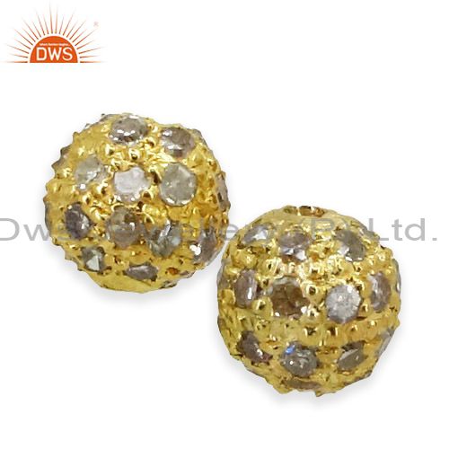 Suppliers 14K Gold Plated Pave Diamond Bead Spacer Ball Finding Vintage Jewelry 4 MM