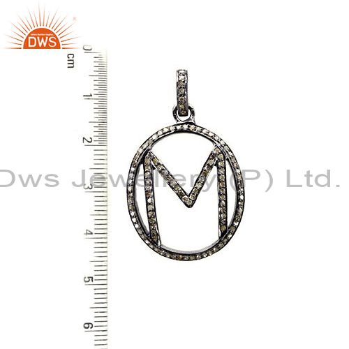 Suppliers Pave Diamond Initial Letter M Alphabet Pendant 925 Sterling Silver Jewelry