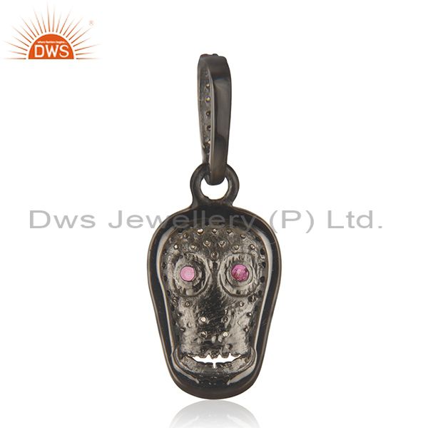 Suppliers Ruby Gemstone Skull Sterling Silver Charm Pendant Diamond Pave Vintage Jewelry