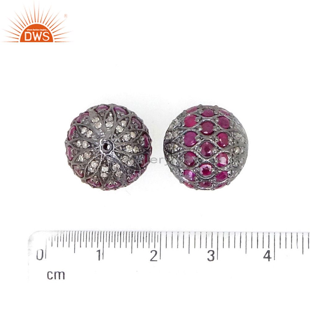 Suppliers Ruby Gemstone Bead 925 Sterling Silver Spacer Ball Finding Jewelry 15mm