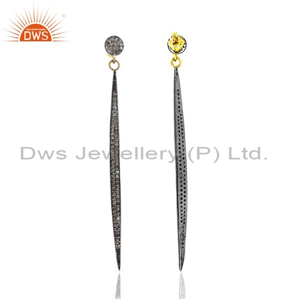 Suppliers Diamond Pave 925 Sterling Silver Long Dangle Earrings 14k Gold Fine Jewelry OY