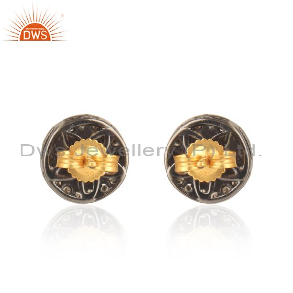 Exporter 14K Gold Diamond Moonstone Stud Earrings Sterling Silver Vintage Look Jewelry CY