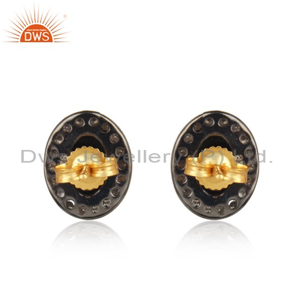 Exporter 14k Gold Black Spinel Diamond Pave Stud Earrings Sterling Silver Fashion Jewelry