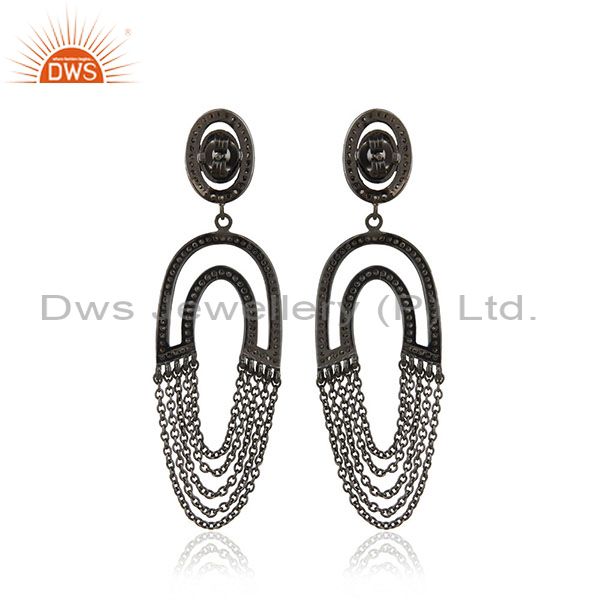 Suppliers Diamond Pave Dangle Earrings Sterling Silver 14 K Gold Vintage Style Jewelry PY