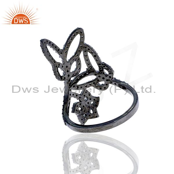 Designer of .88 ct diamond pave butterfly ring size 7 sterling 925 silver new jewelry women