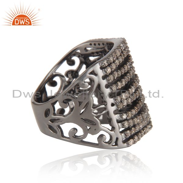 Designer of 1.03 ct natural pave diamond handmade ring .925 sterling silver designer jewelry