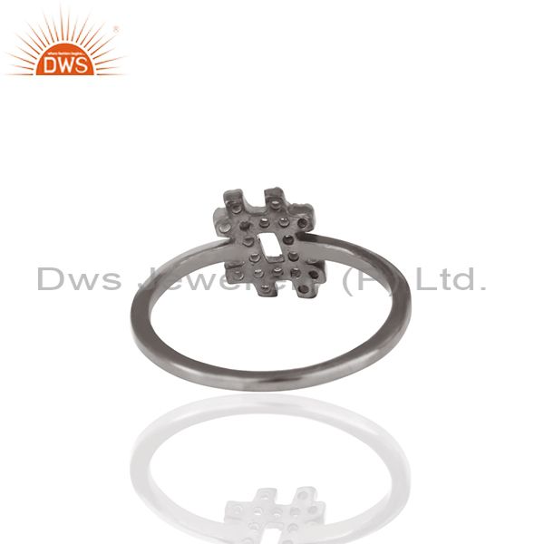 Designer of .925 silver hash sign pave white diamond trendy mid ring auction gift for easter