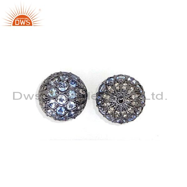 Designer of Topaz gemstone studded diamond spacer finding 925 silver disco bead ball jewelry