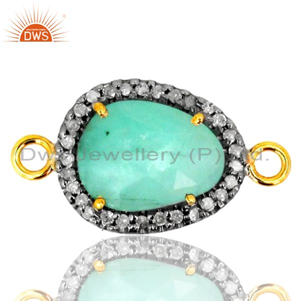 Designer of 24x13 mm emerald gemstone diamond connector finding gold sterling silver jewelry
