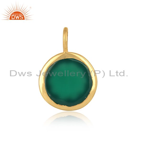Handmade designer charm in yellow gold on silver with green onyx