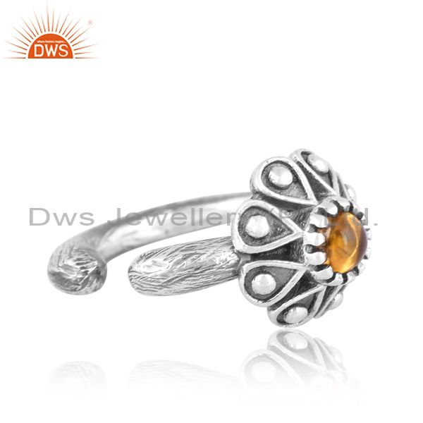 Floral Silver Sterling Silver Ring With Citrine Gemstone