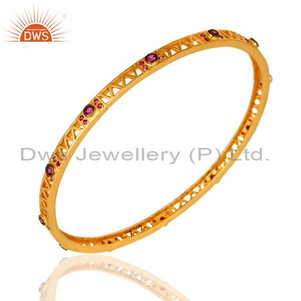 Wholesalers of Designer yellow gold over fashion bangle women red cubic zirconia