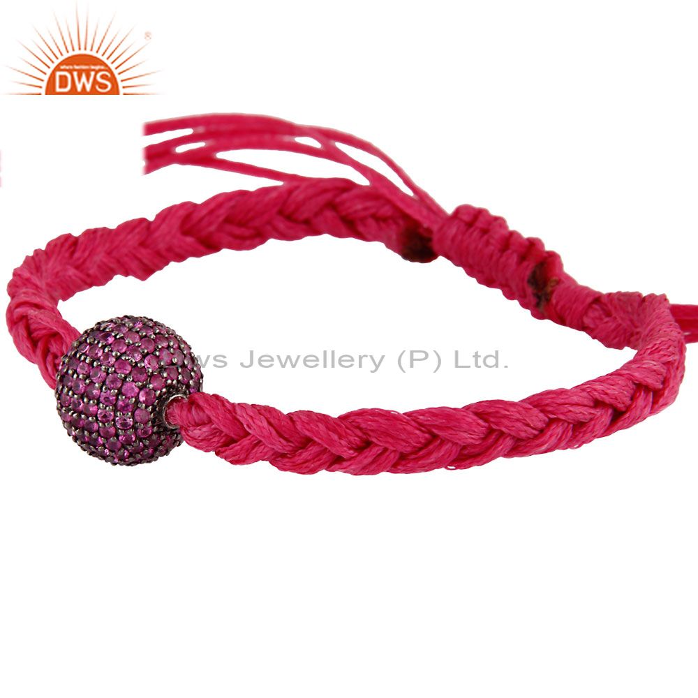 Suppliers 925 Sterling Silver Ruby Gemstone Pave Beads Macrame Bracelet Fashion Jewelry
