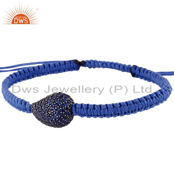 Suppliers 1.55ct Blue Sapphire 925 Sterling Silver Drop Bead Macrame Bracelet Jewelry
