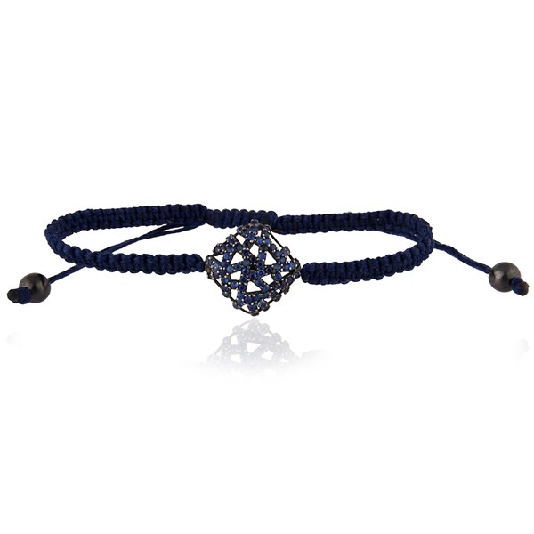 Suppliers 925 Sterling Silver Pave Blue Sapphire Beads Friendship Macrame Bracelet