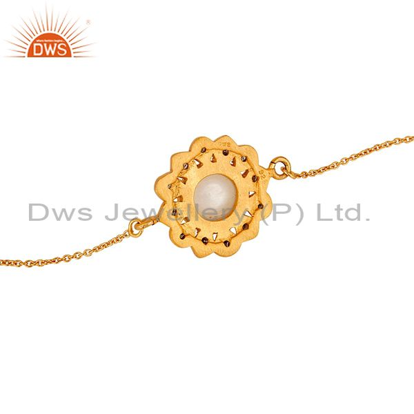 Suppliers Pearl and Diamond 18K Gold Plated 925 Silver Bracelet with Adjustable Chain Link