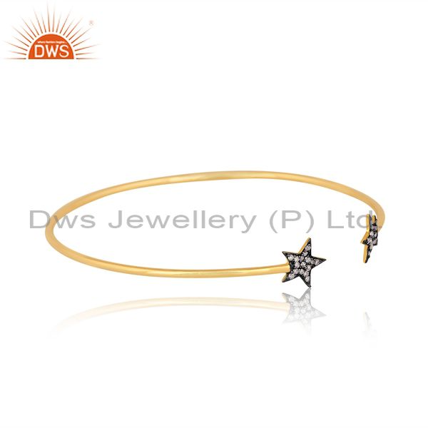 Suppliers Pave Set Diamond Star Adjustable Open Bangle Made In 14K Yellow Gold Over Silver