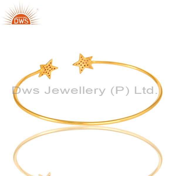 Suppliers 18K Yellow Gold Plated Silver Pink Sapphire Star Stackable Open Bangle