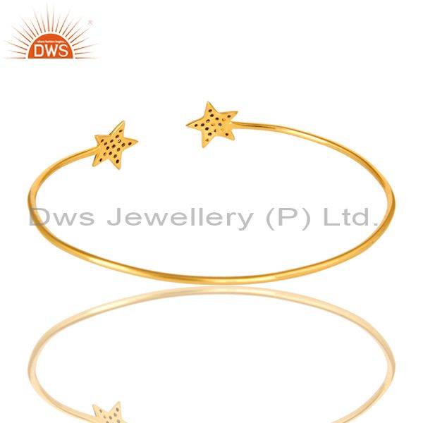Suppliers 18K Yellow Gold Plated Silver Blue Sapphire Star Stacking Open Bangle