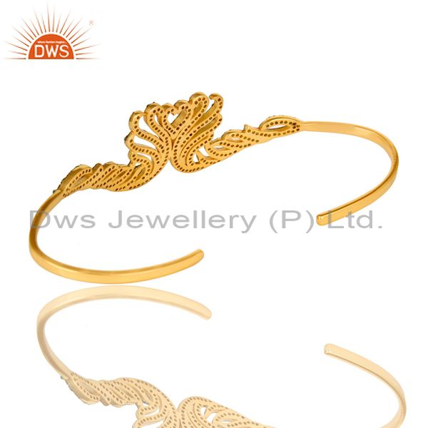 Suppliers 18K Yellow Gold Plated Sterling Silver Tsavorite Gemstone Designer Cuff Bangle