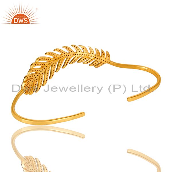 Suppliers Ruby Gemstone Leaf Designer Wedding Palm Bracelet Made In 14K Gold Over Silver