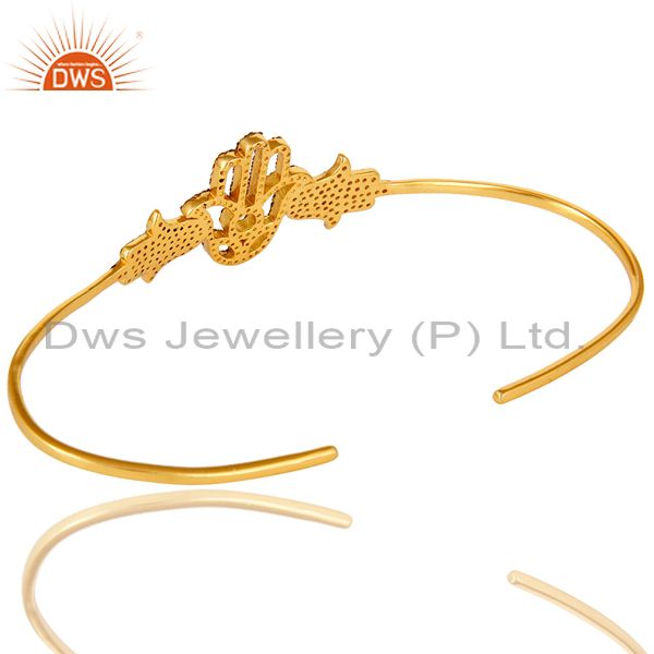 Suppliers 14K Yellow Gold Plated Sterling Silver Citrine Hamsa Hand Palm Bracelet Bangle