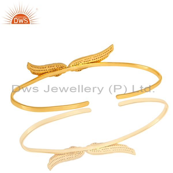 Suppliers Pave Set Diamond Angel Wing Cuff Bangle Bracelet Made In 18K Gold Over Silver
