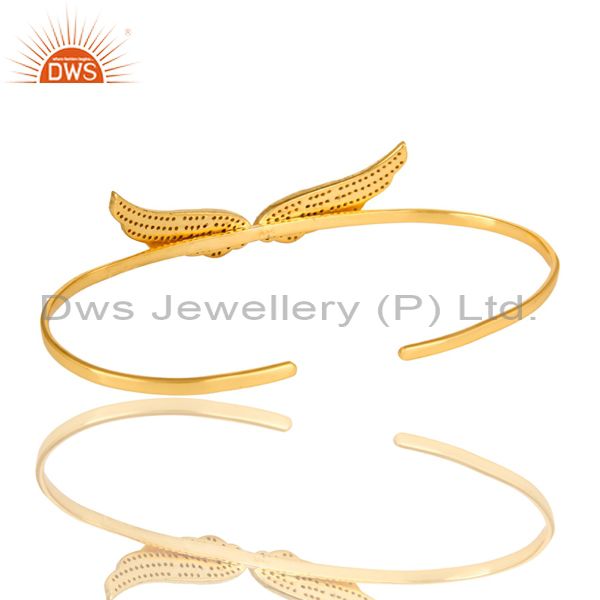 Suppliers London Blue Topaz Gemstone Angel Wing Palm Bracelet Bangle In 18K Gold On Silver