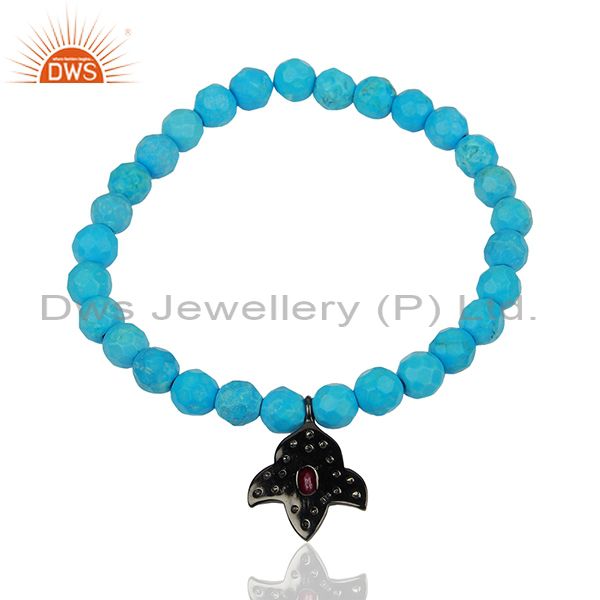 Suppliers Turquoise Beads Gemstone Pave Diamond Strechable Bracelet Jewelry