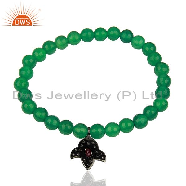 Suppliers Pave Diamond Green Onyx Gemstone Beads Strechable Bracelet Supplier