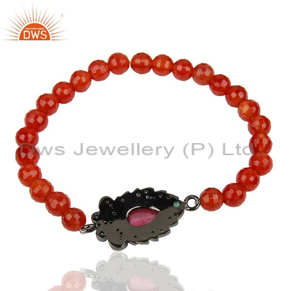 Suppliers Carnelian Beads Gemstone Pave Diamond Strechable Bracelet Supplier