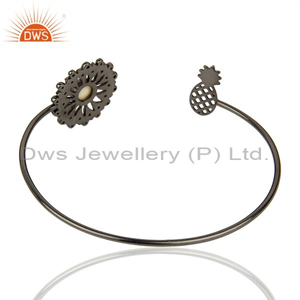 Suppliers Natural Pearl Gemstone Pave Diamond 925 Silver Cuff Bangle Supplier