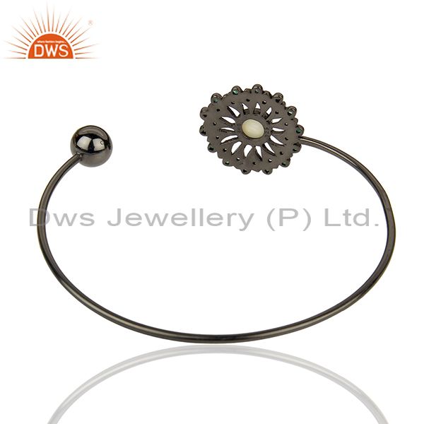 Suppliers Rhodium Plated Silver Pave Diamond Cuff Bangle Jewelry Manufacturer