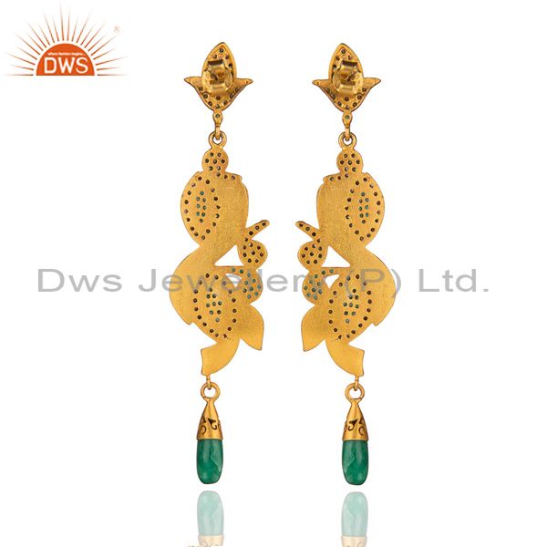 Suppliers Long Dangler!Gold Plated Sterling 925 Silver Real Diamond Pave Emerald Earring