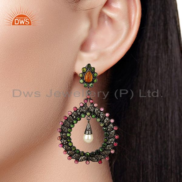 Suppliers Handamde Pave Diamond Ruby Gemstone Earrings Jewelry Manufacturer