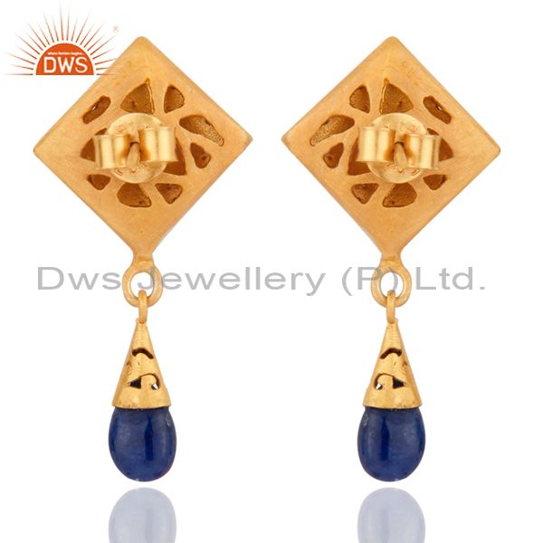 Suppliers Natural Real Pave Diamond Blue Sapphire 925 Sterling Silver Fashion Drop Earring