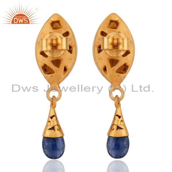 Suppliers 925 Sterling Silver Pave Diamond Blue Sapphire Drop Earring For Womens Jewelry