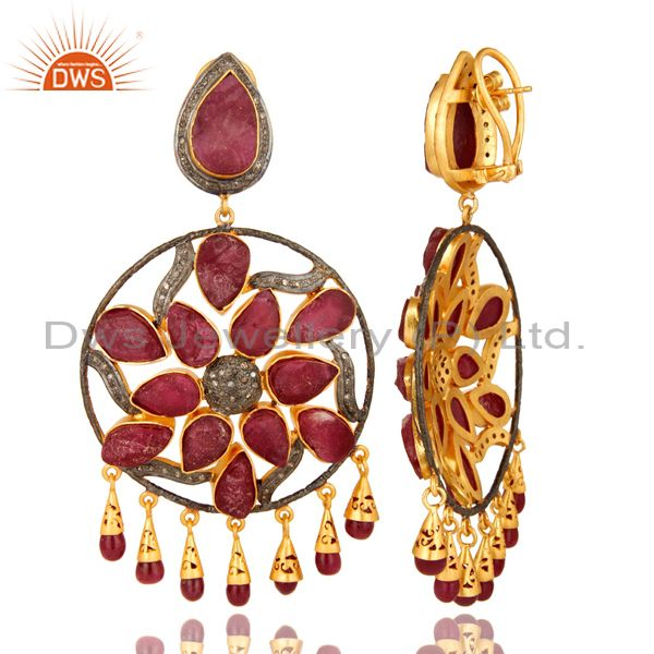 Suppliers 18K Gold Sterling Silver Ruby And Pave Diamond Wedding Chandelier Earrings