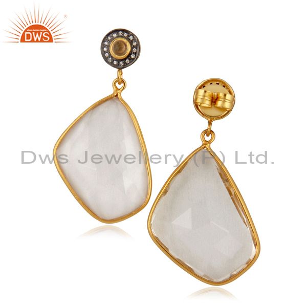 Suppliers Women Fashion 24K Yellow Gold Plated Natural Crystal Quartz Dangle Drop Earrings