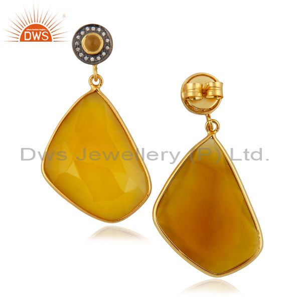 Suppliers 22k Yellow Gold Plated Yellow Natural Chalcedony Gemstone Slice Dangle Earrings