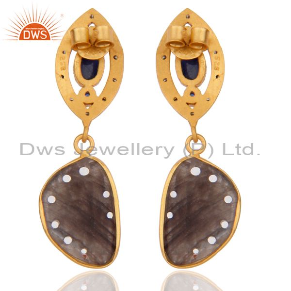 Suppliers Pave Diamond Gemstone 925 Sterling Silver Designed Blue Sapphire Carving Earring