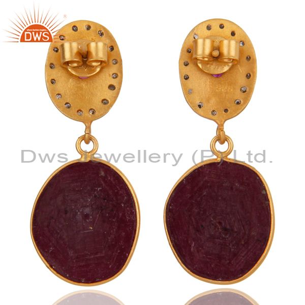 Suppliers 18K Gold Plated 925 Sterling Silver Pave Diamond Ruby Earrings Women Jewelry