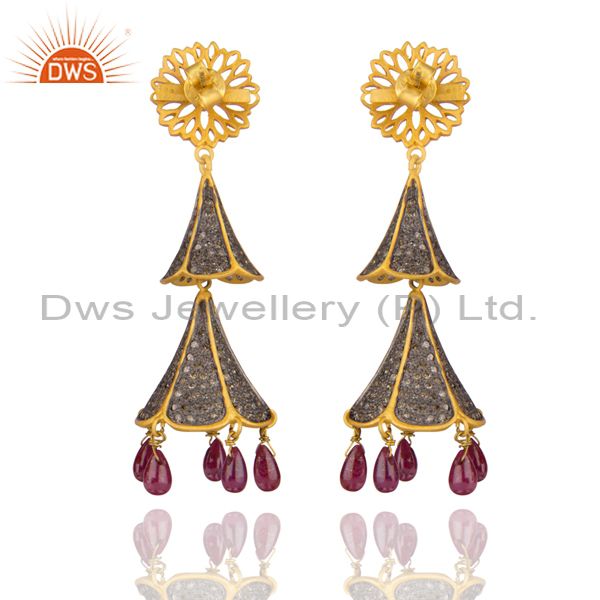 Suppliers Victorian Look 4.61ct Pave Diamond Ruby Dangling Cute Wedding Earrings 925 Silve