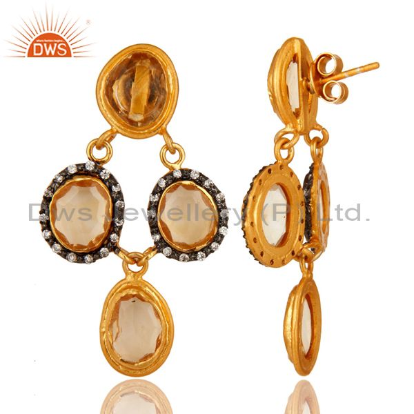 Suppliers 14K Gold Plated Sterling Silver Citrine And White Zircon Earrings