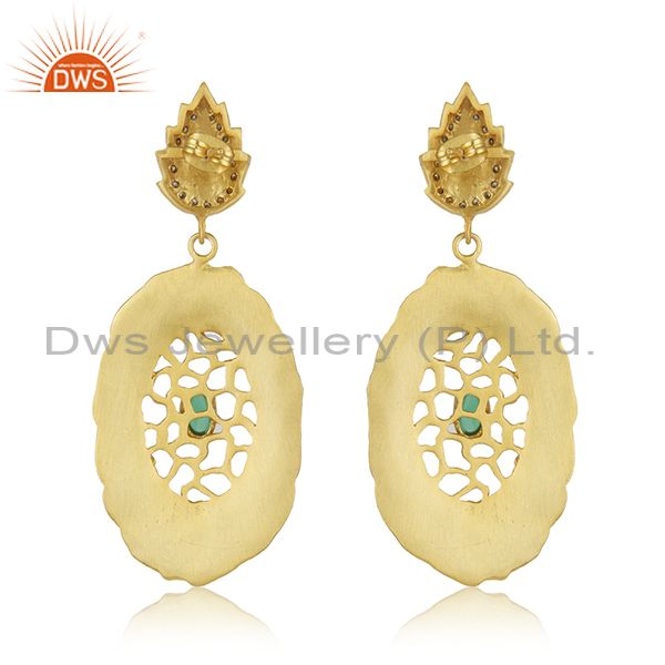Suppliers 18kt Gold Plated Cubic Zirconia Green Glass Designer Handmade Earring Jewelry