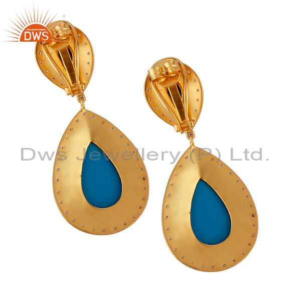Suppliers 14K Yellow Gold Plated Brass Turquoise And CZ Bridal Fashion Drop Earrings