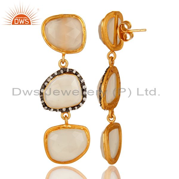 Suppliers White Chalcedony 18K Yellow Plated Sterling Silver Dangle Earrings With CZ