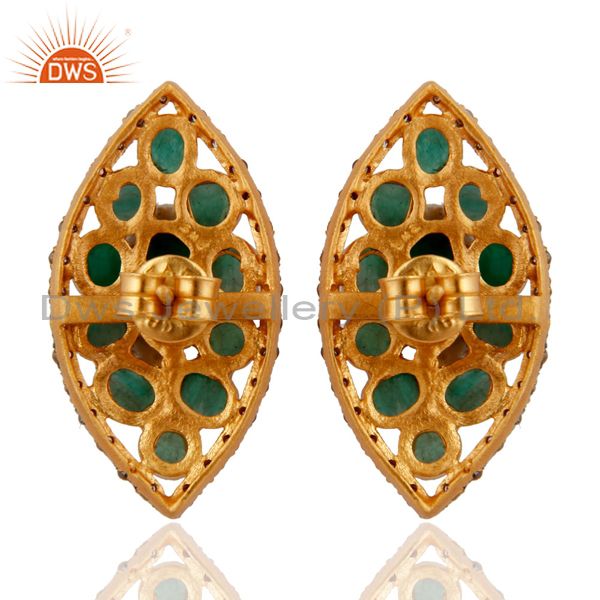 Suppliers 925 Sterling Silver Pave Diamond Natural Emerald Raw Gemstone Post Stud Earrings