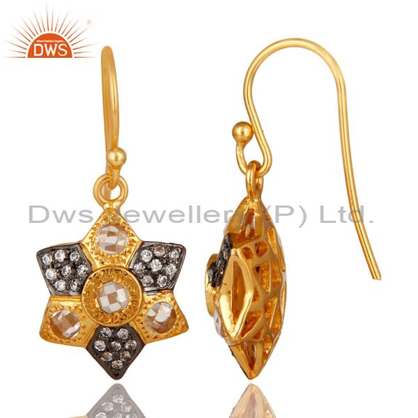 Suppliers 14K Yellow Gold Plated Sterling Silver Cubic Zirconia Designer Drop Earrings